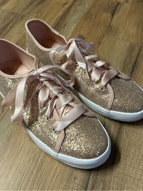 Keds Kickstart Celebration Sneaker Shoe Rose Gold Sparkle Girls Big Kids Size 4